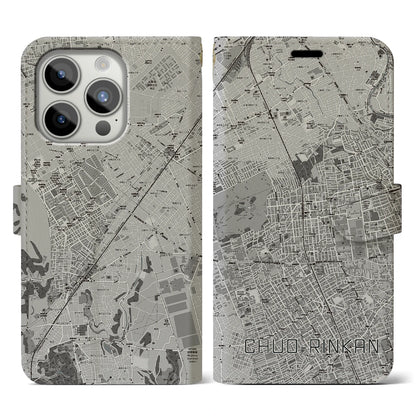 【中央林間（神奈川県）】地図柄iPhoneケース（手帳タイプ）モノトーン・iPhone 15 Pro 用