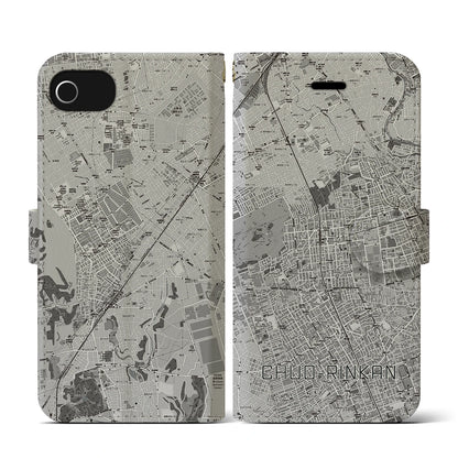 【中央林間（神奈川県）】地図柄iPhoneケース（手帳タイプ）モノトーン・iPhone SE（第3 / 第2世代） / 8 / 7 / 6s / 6 用