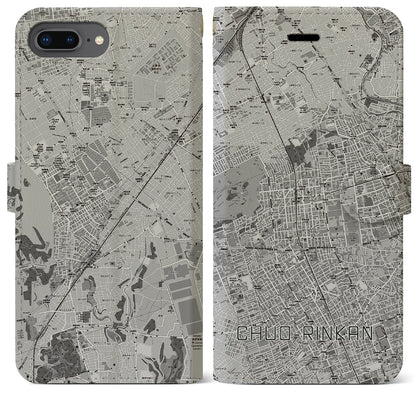 【中央林間（神奈川県）】地図柄iPhoneケース（手帳タイプ）モノトーン・iPhone 8Plus /7Plus / 6sPlus / 6Plus 用