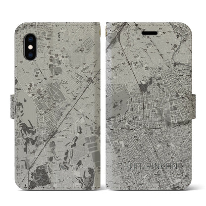 【中央林間（神奈川県）】地図柄iPhoneケース（手帳タイプ）モノトーン・iPhone XS / X 用