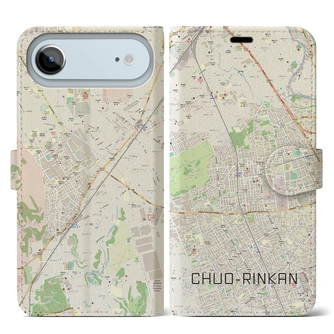 【中央林間（神奈川県）】地図柄iPhoneケース（手帳タイプ）モノトーン・iPhone 17 Pro Max 用