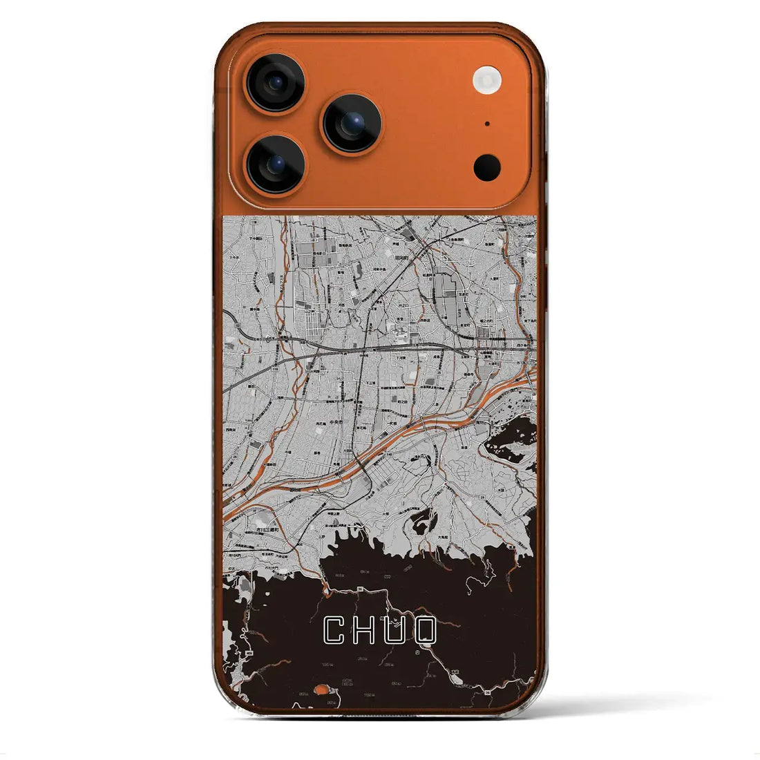 【中央(山梨県)】地図柄iPhoneケース(クリアタイプ)モノトーン・iPhone 17 Pro Max 用