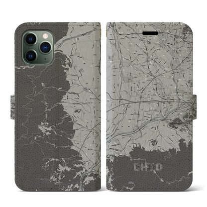 【中央（山梨県）】地図柄iPhoneケース（手帳タイプ）モノトーン・iPhone 11 Pro 用