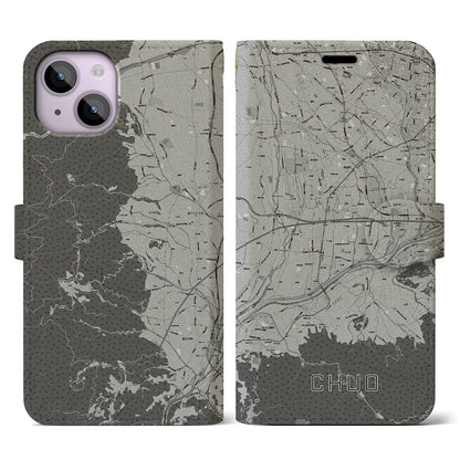 【中央（山梨県）】地図柄iPhoneケース（手帳タイプ）モノトーン・iPhone 14 用