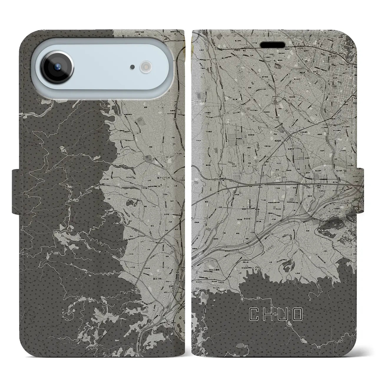 【中央（山梨県）】地図柄iPhoneケース（手帳タイプ）