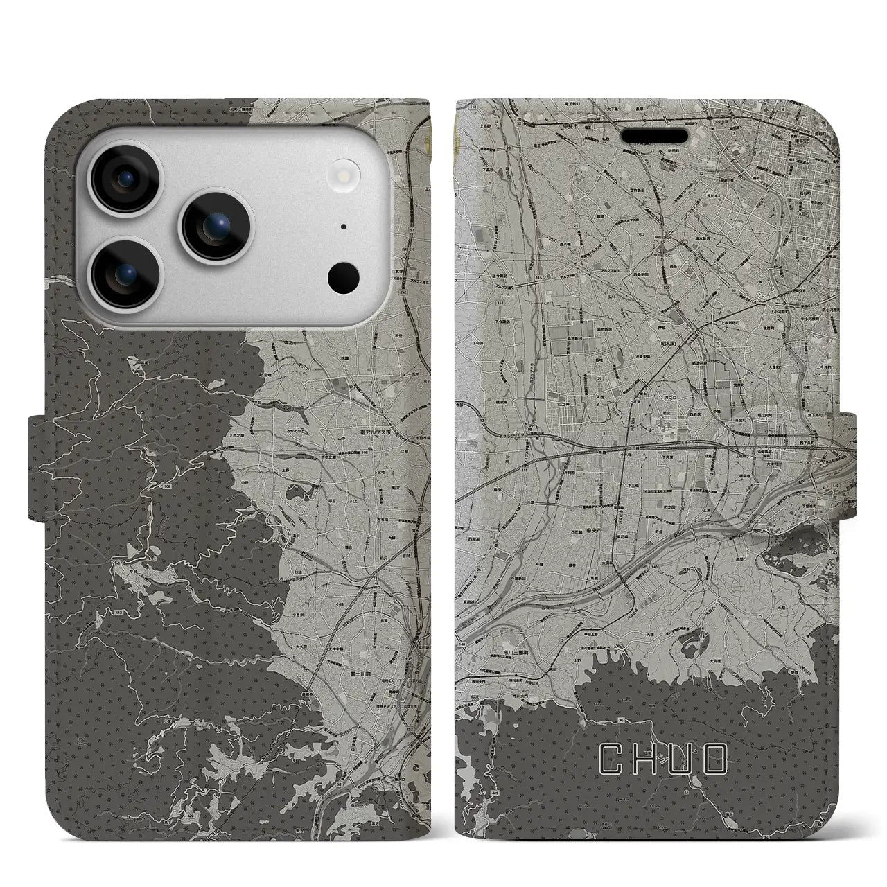 【中央（山梨県）】地図柄iPhoneケース（手帳タイプ）