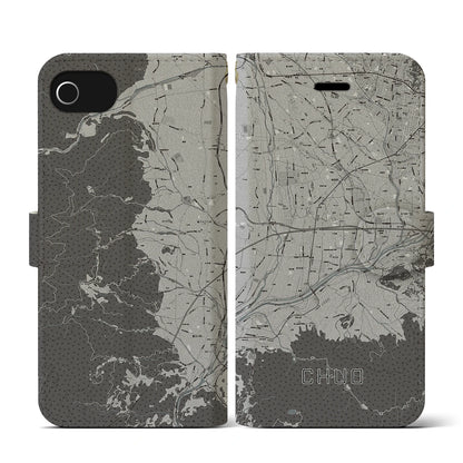 【中央（山梨県）】地図柄iPhoneケース（手帳タイプ）モノトーン・iPhone SE（第3 / 第2世代） / 8 / 7 / 6s / 6 用