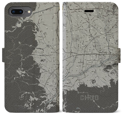 【中央（山梨県）】地図柄iPhoneケース（手帳タイプ）モノトーン・iPhone 8Plus /7Plus / 6sPlus / 6Plus 用