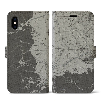 【中央（山梨県）】地図柄iPhoneケース（手帳タイプ）モノトーン・iPhone XS / X 用