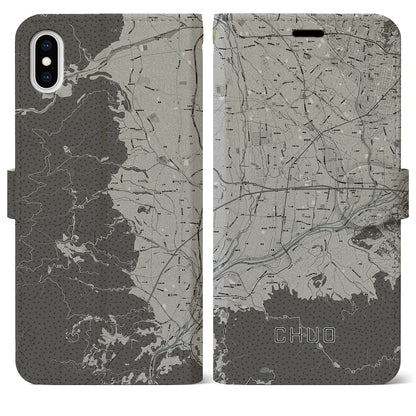 【中央（山梨県）】地図柄iPhoneケース（手帳タイプ）モノトーン・iPhone XS Max 用