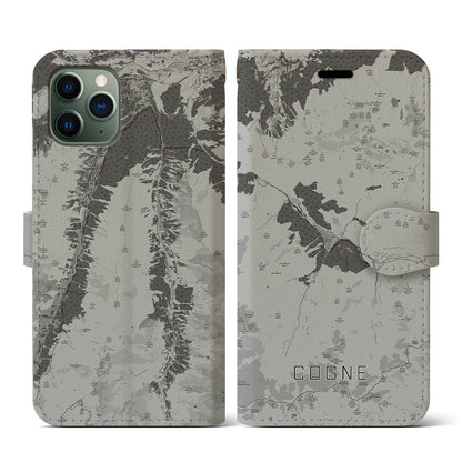 【コーニュ（イタリア）】地図柄iPhoneケース（手帳タイプ）モノトーン・iPhone 11 Pro 用