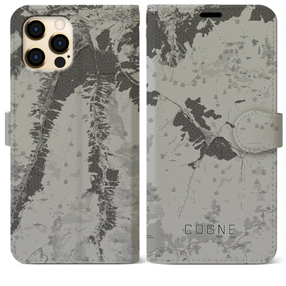 【コーニュ（イタリア）】地図柄iPhoneケース（手帳タイプ）モノトーン・iPhone 12 Pro Max 用