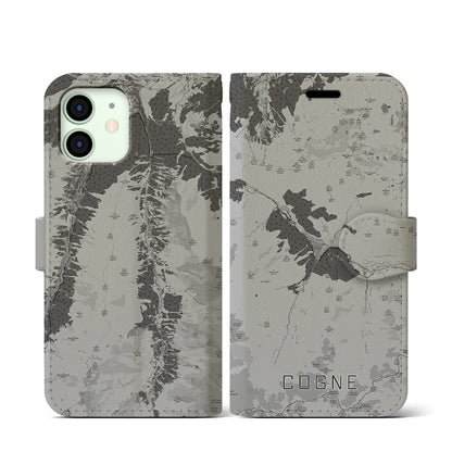 【コーニュ（イタリア）】地図柄iPhoneケース（手帳タイプ）モノトーン・iPhone 12 mini 用
