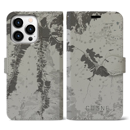 【コーニュ（イタリア）】地図柄iPhoneケース（手帳タイプ）モノトーン・iPhone 13 Pro 用