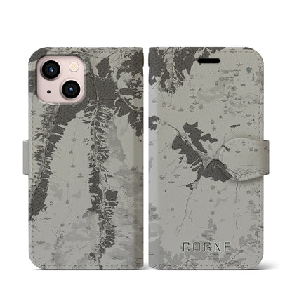 【コーニュ（イタリア）】地図柄iPhoneケース（手帳タイプ）モノトーン・iPhone 13 mini 用