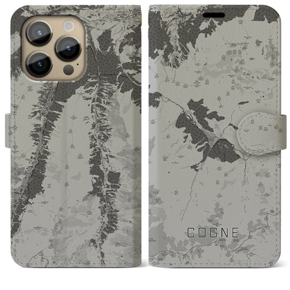 【コーニュ（イタリア）】地図柄iPhoneケース（手帳タイプ）モノトーン・iPhone 14 Pro Max 用
