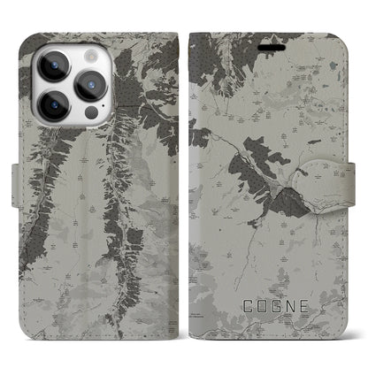 【コーニュ（イタリア）】地図柄iPhoneケース（手帳タイプ）モノトーン・iPhone 14 Pro 用