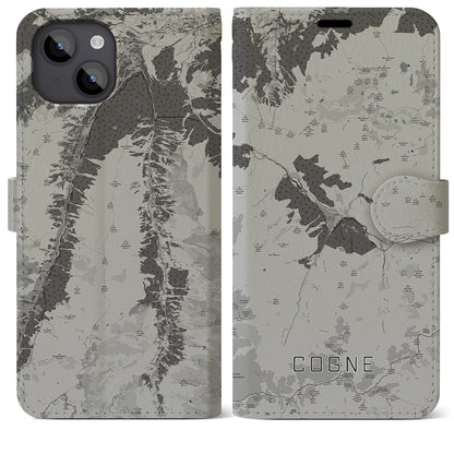 【コーニュ（イタリア）】地図柄iPhoneケース（手帳タイプ）モノトーン・iPhone 14 Plus 用