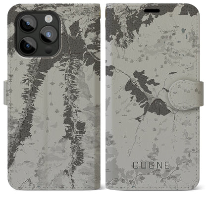 【コーニュ（イタリア）】地図柄iPhoneケース（手帳タイプ）モノトーン・iPhone 15 Pro Max 用