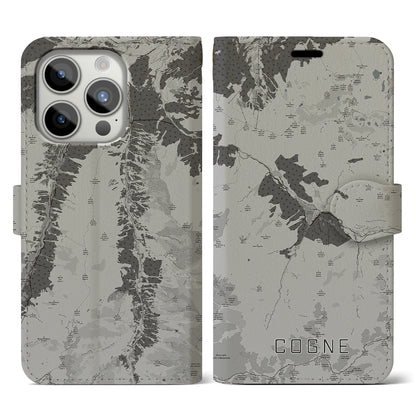 【コーニュ（イタリア）】地図柄iPhoneケース（手帳タイプ）モノトーン・iPhone 15 Pro 用