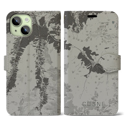 【コーニュ（イタリア）】地図柄iPhoneケース（手帳タイプ）モノトーン・iPhone 15 用