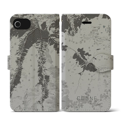 【コーニュ（イタリア）】地図柄iPhoneケース（手帳タイプ）モノトーン・iPhone SE（第3 / 第2世代） / 8 / 7 / 6s / 6 用