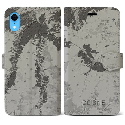 【コーニュ（イタリア）】地図柄iPhoneケース（手帳タイプ）モノトーン・iPhone XR 用