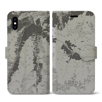 【コーニュ（イタリア）】地図柄iPhoneケース（手帳タイプ）モノトーン・iPhone XS / X 用