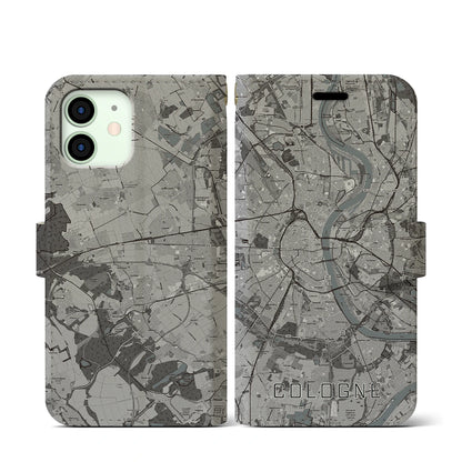 【ケルン（ドイツ）】地図柄iPhoneケース（手帳タイプ）モノトーン・iPhone 12 mini 用