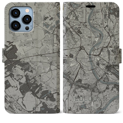 【ケルン（ドイツ）】地図柄iPhoneケース（手帳タイプ）モノトーン・iPhone 13 Pro Max 用