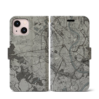 【ケルン（ドイツ）】地図柄iPhoneケース（手帳タイプ）モノトーン・iPhone 13 mini 用