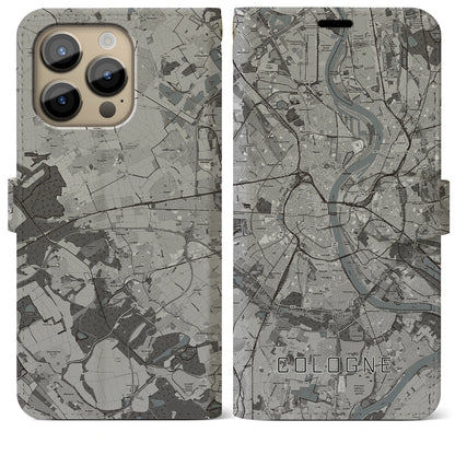 【ケルン（ドイツ）】地図柄iPhoneケース（手帳タイプ）モノトーン・iPhone 14 Pro Max 用