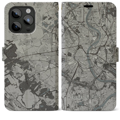 【ケルン（ドイツ）】地図柄iPhoneケース（手帳タイプ）モノトーン・iPhone 15 Pro Max 用