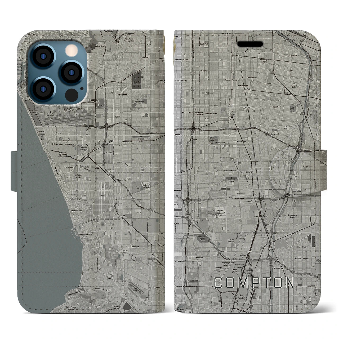 【コンプトン（アメリカ）】地図柄iPhoneケース（手帳タイプ）