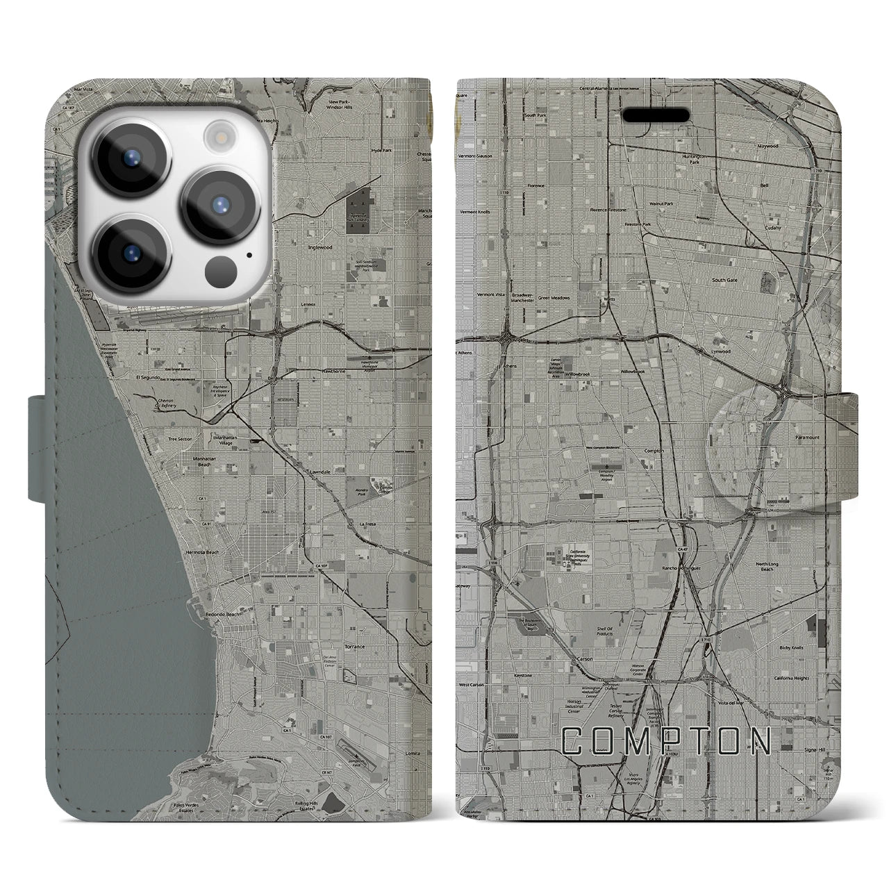 【コンプトン（アメリカ）】地図柄iPhoneケース（手帳タイプ）