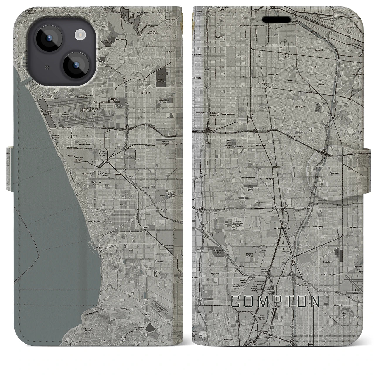 【コンプトン（アメリカ）】地図柄iPhoneケース（手帳タイプ）