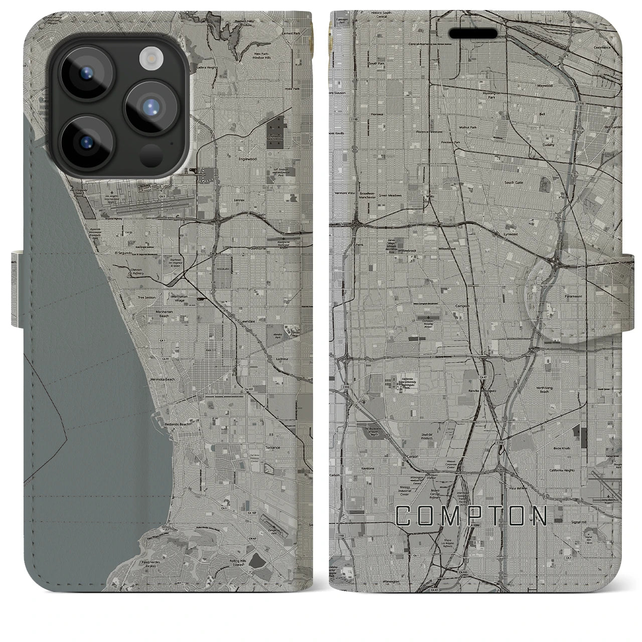 【コンプトン（アメリカ）】地図柄iPhoneケース（手帳タイプ）