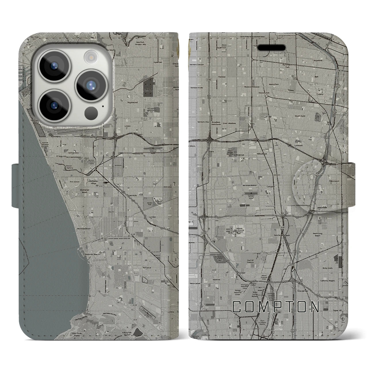 【コンプトン（アメリカ）】地図柄iPhoneケース（手帳タイプ）