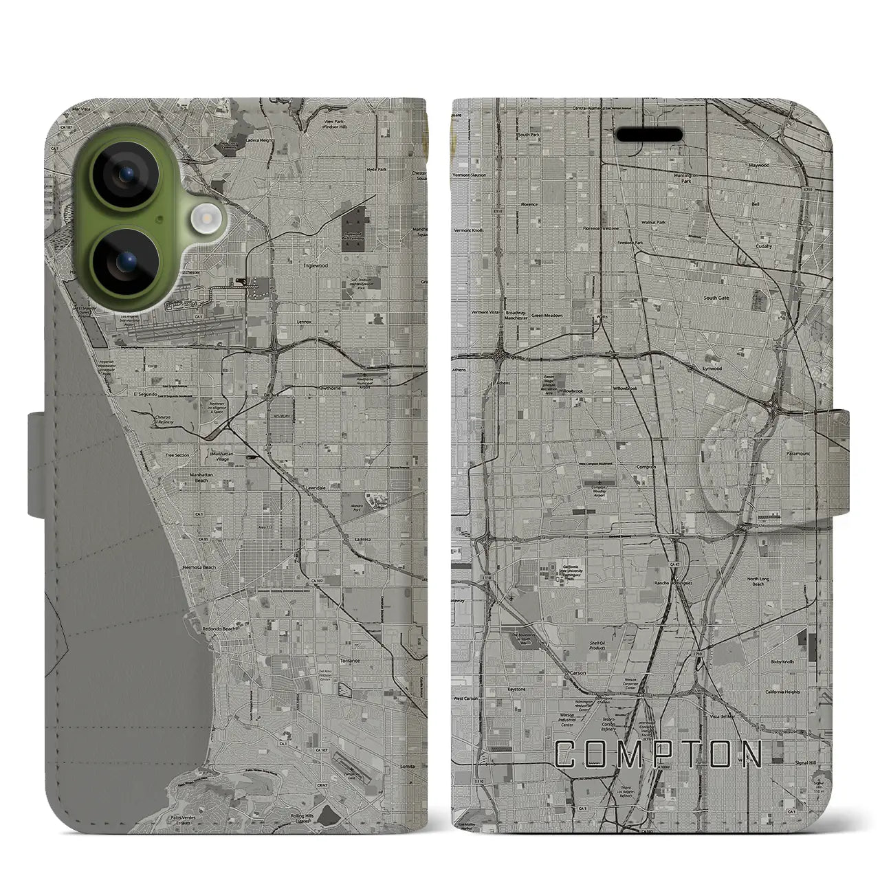 【コンプトン（アメリカ）】地図柄iPhoneケース（手帳タイプ）