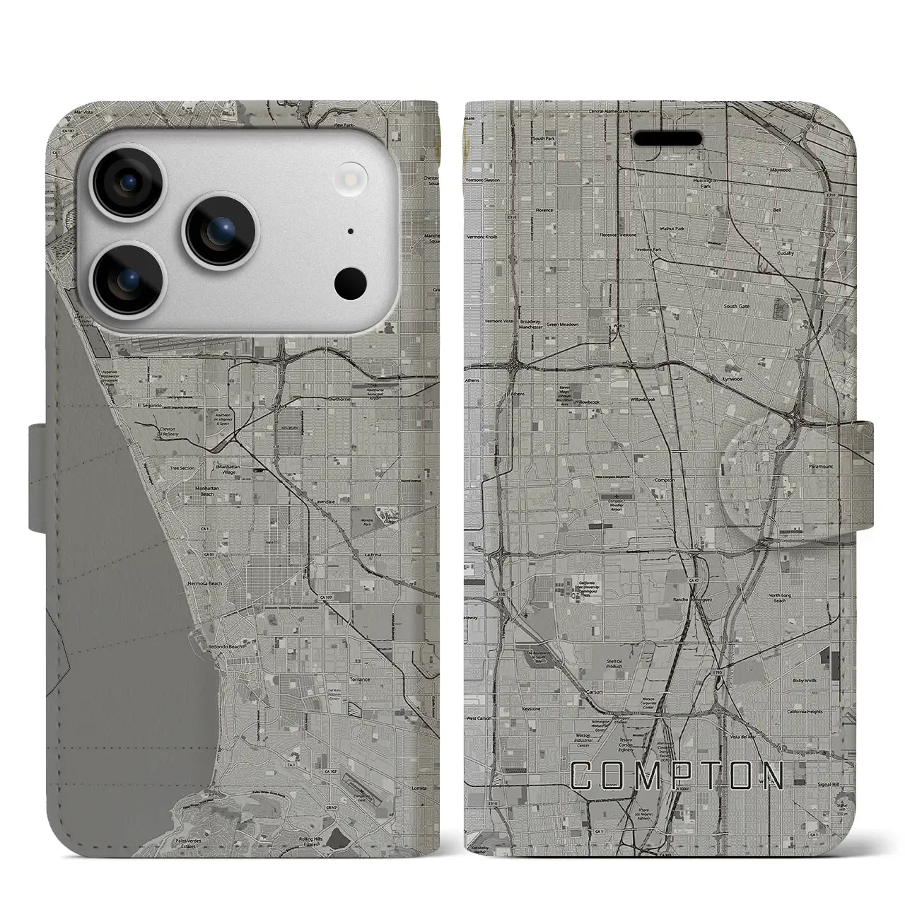 【コンプトン（アメリカ）】地図柄iPhoneケース（手帳タイプ）