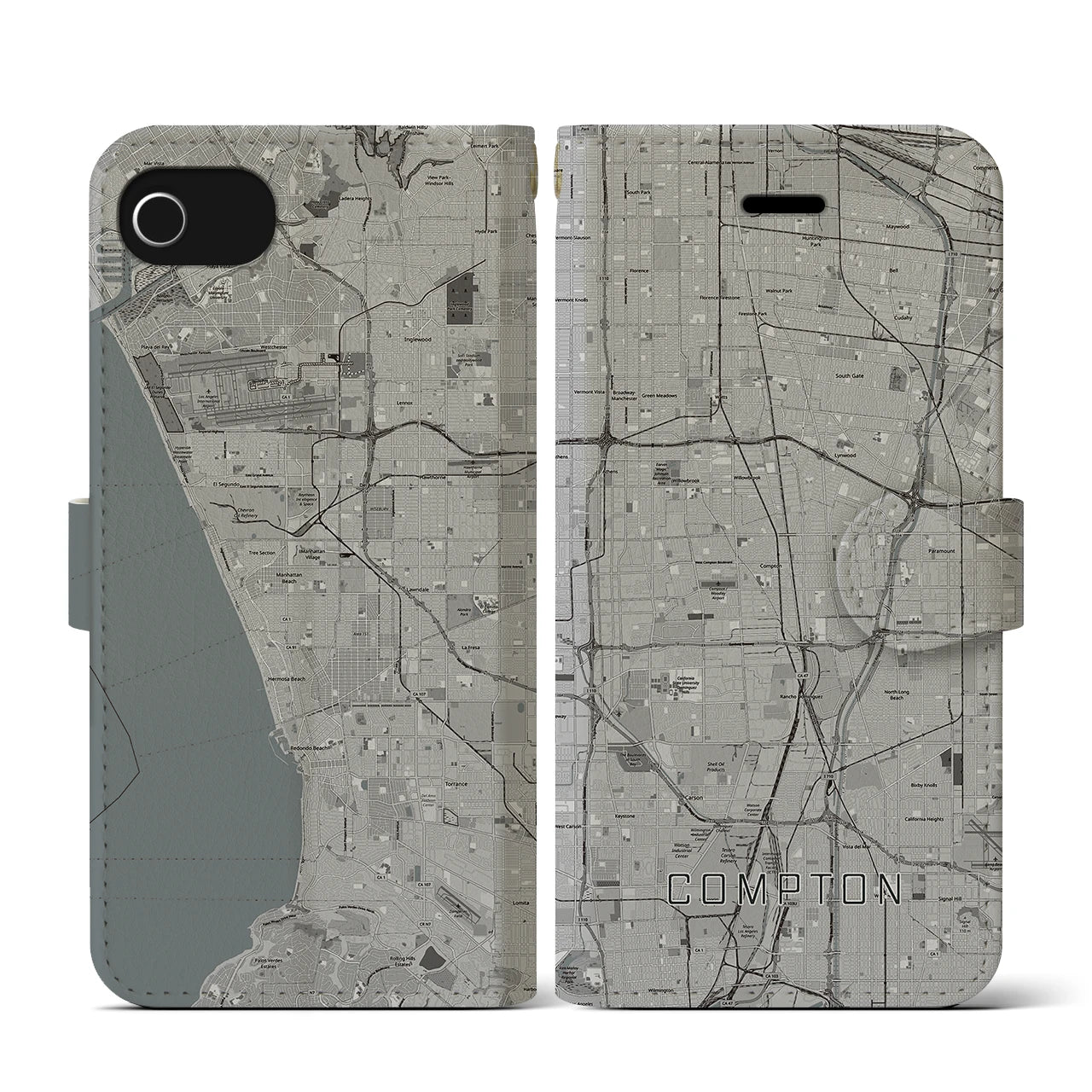 【コンプトン（アメリカ）】地図柄iPhoneケース（手帳タイプ）