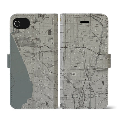 【コンプトン（アメリカ）】地図柄iPhoneケース（手帳タイプ）モノトーン・iPhone SE（第3 / 第2世代） / 8 / 7 / 6s / 6 用