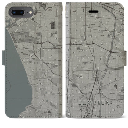 【コンプトン（アメリカ）】地図柄iPhoneケース（手帳タイプ）モノトーン・iPhone 8Plus /7Plus / 6sPlus / 6Plus 用