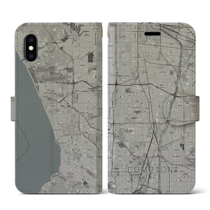 【コンプトン（アメリカ）】地図柄iPhoneケース（手帳タイプ）モノトーン・iPhone XS / X 用