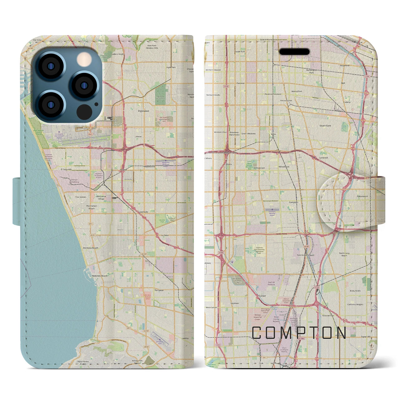 【コンプトン（アメリカ）】地図柄iPhoneケース（手帳タイプ）