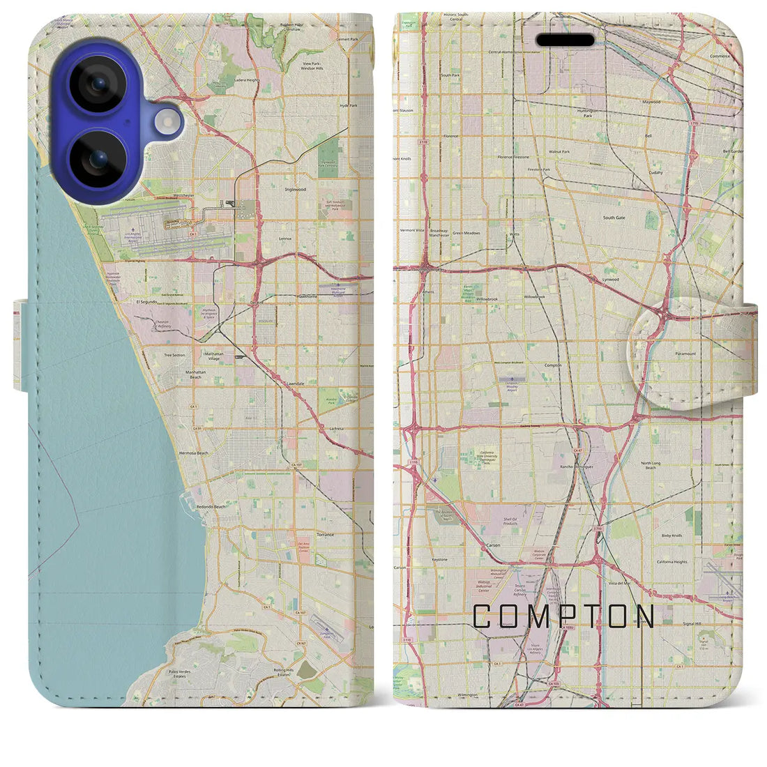 【コンプトン(アメリカ)】地図柄iPhoneケース(手帳タイプ)ナチュラル・iPhone 16 Pro Max 用