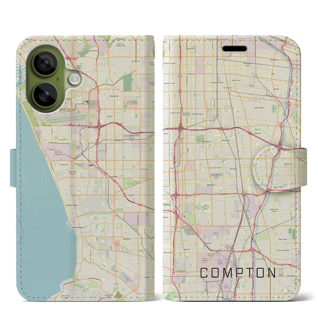 【コンプトン（アメリカ）】地図柄iPhoneケース（手帳タイプ）