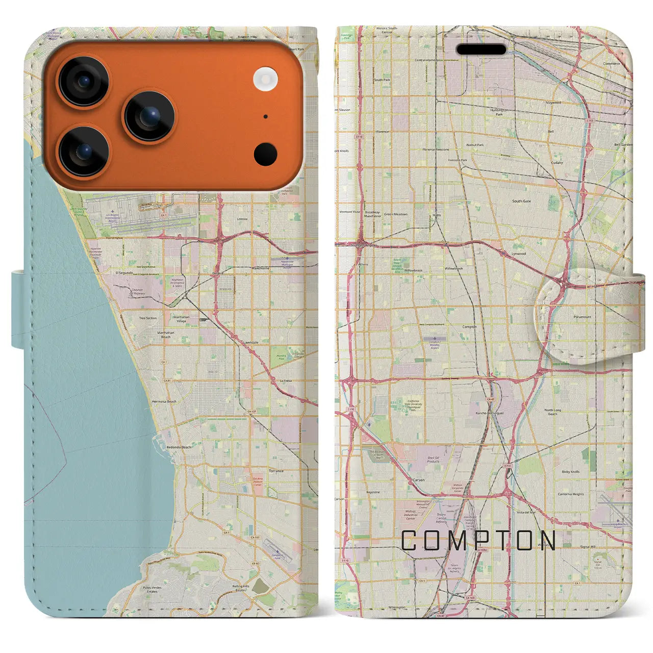 【コンプトン（アメリカ）】地図柄iPhoneケース（手帳タイプ）