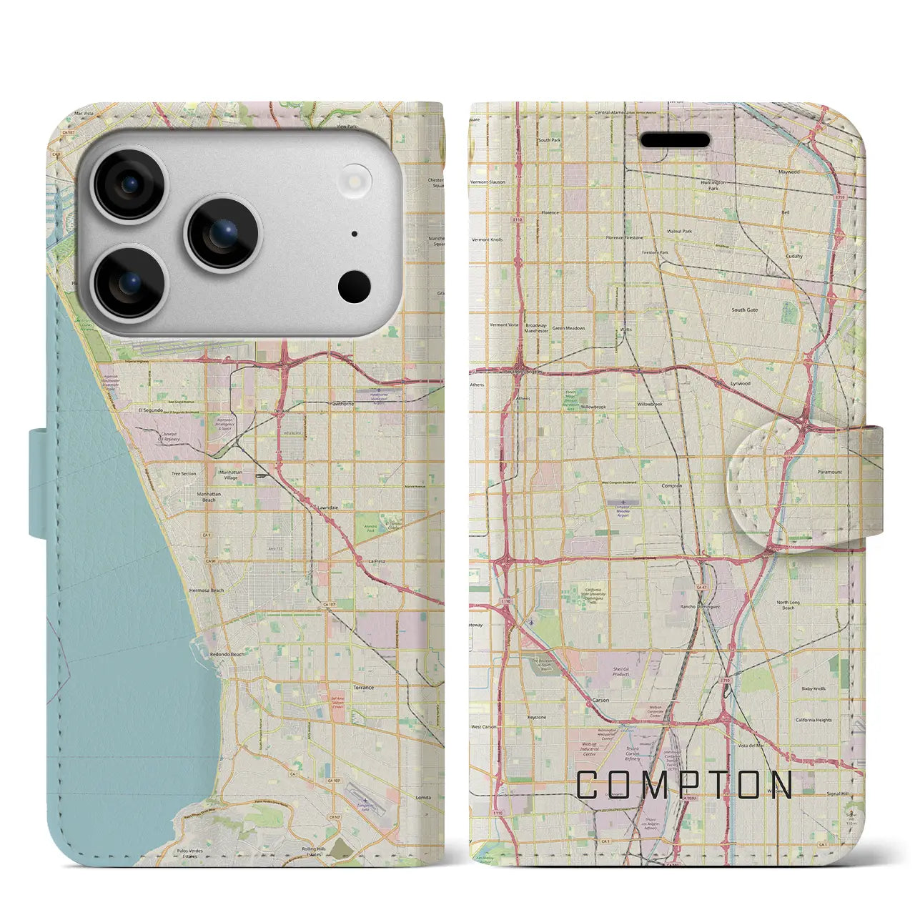 【コンプトン（アメリカ）】地図柄iPhoneケース（手帳タイプ）