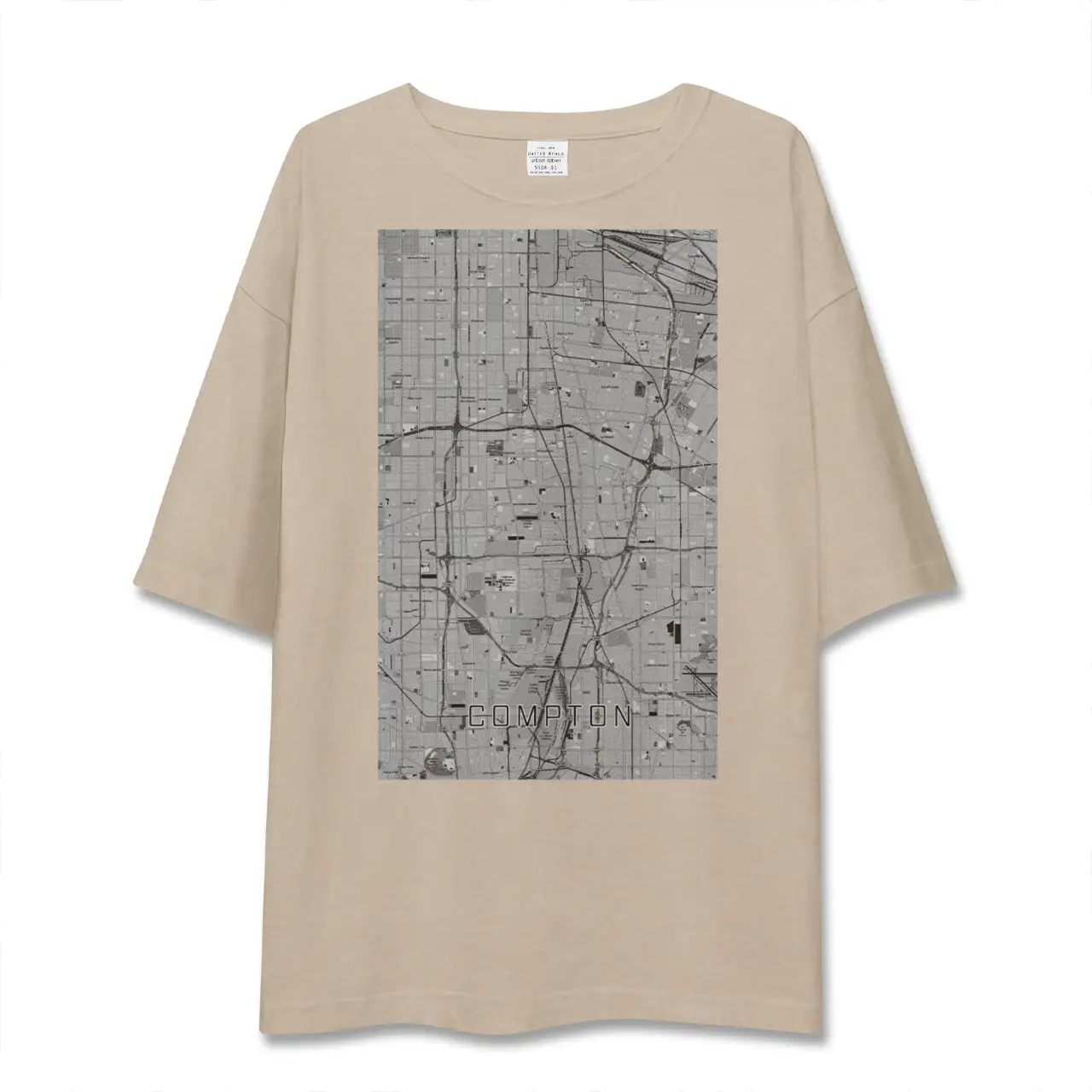 【コンプトン（アメリカ）】地図柄ビッグシルエットTシャツ